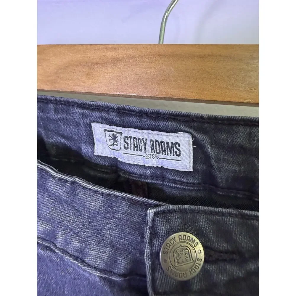Stacy Adams Black Wash Straight Leg Jeans 36x32 Monogram Pocket Stretch Denim